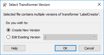 Select Transformer Version prompt